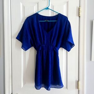 Vintage Large Blue Sparkle V-Neck Tunic Fashion Bug Top